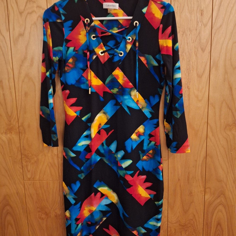 Calvin Klein Vibrant Multicolor Long Sleeve Dress